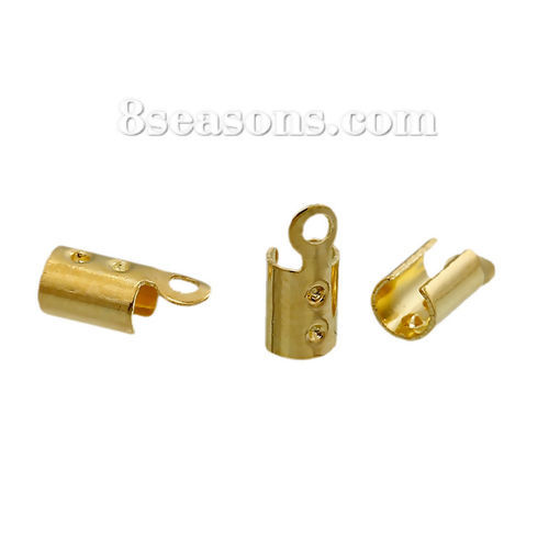 Picture of Brass Cord End Crimp Caps For Jewelry Necklace Bracelet Cylinder Gold Plated (Fits 2.3mm( 1/8") Cord) 8mm( 3/8") x 3mm( 1/8"), 200 PCs                                                                                                                        