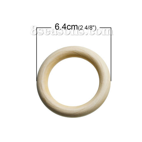Picture of Hinoki Wood Closed Soldered Jump Rings Findings Round Natural 6.4cm Dia, 10 PCs