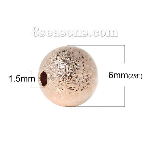 Picture of Brass Spacer Beads Round Rose Gold Sparkledust About 6mm( 2/8") Dia, Hole: Approx 1.5mm, 100 PCs