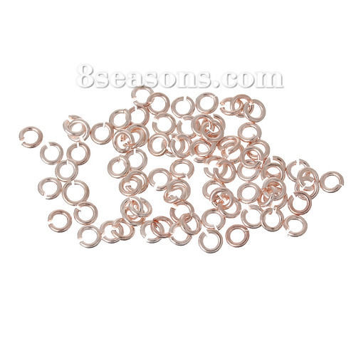 Picture of 0.7mm Brass Open Jump Rings Findings Round Rose Gold 3mm Dia., 1000 PCs