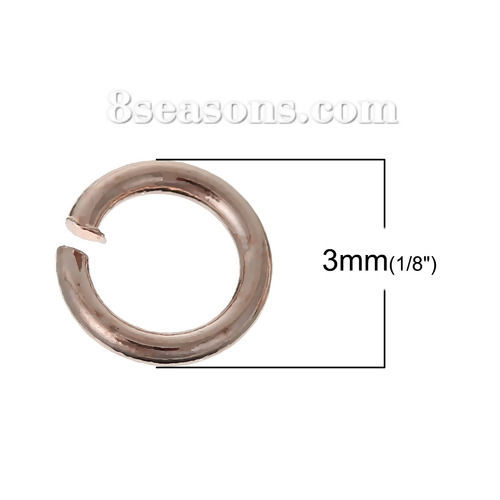 Picture of 0.7mm Brass Open Jump Rings Findings Round Rose Gold 3mm Dia., 1000 PCs