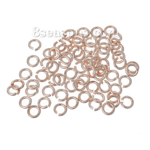 Picture of 0.8mm Brass Open Jump Rings Findings Round Rose Gold 4mm Dia., 500 PCs