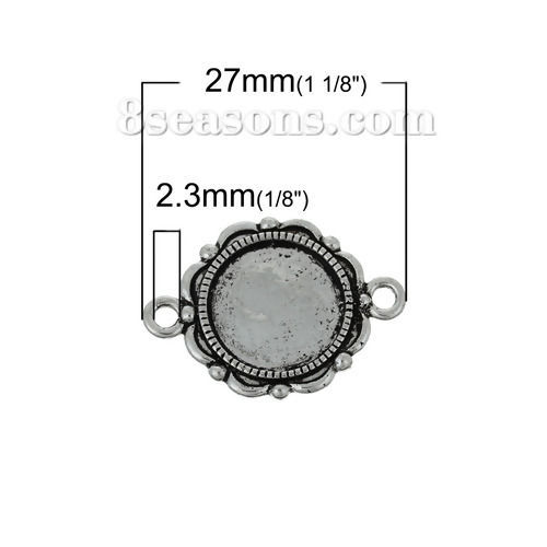 Picture of Zinc Based Alloy Cabochon Settings Connectors Flower Antique Silver Color (Fits 14mm Dia.) 27mm(1 1/8") x 19mm( 6/8"), 20 PCs
