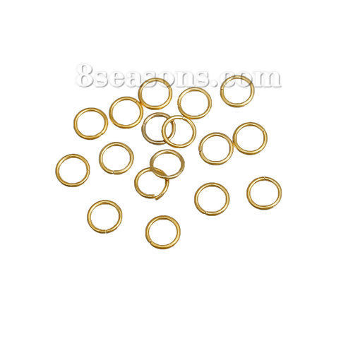 Picture of Stainless Steel Open Jump Rings Findings Round Gold Plated 6mm( 2/8") Dia, 50 PCs