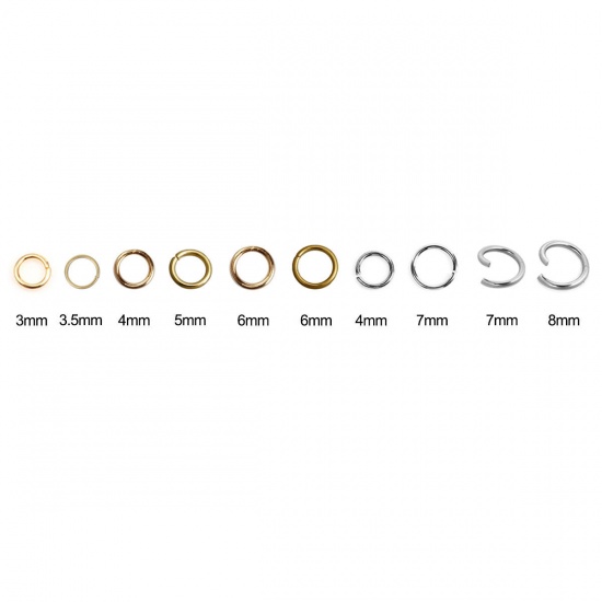 Picture of Stainless Steel Open Jump Rings Findings Round Gold Plated 5mm( 2/8") Dia, 50 PCs