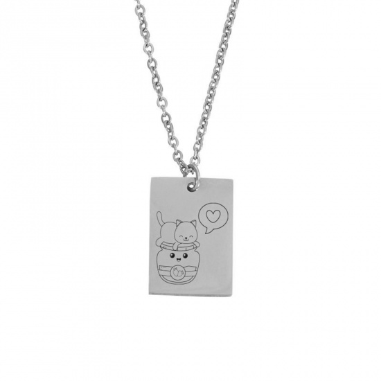 Picture of Stainless Steel Necklace Silver Tone Rectangle Animal 45cm(17 6/8") long, 1 Piece