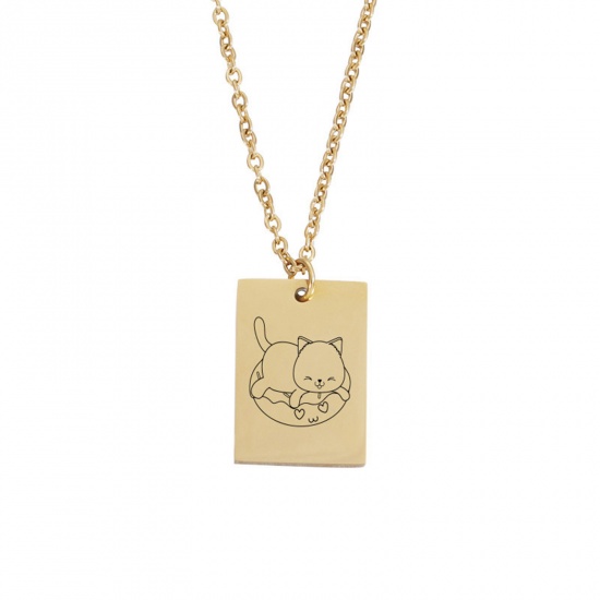 Picture of Stainless Steel Necklace Gold Plated Rectangle Animal 45cm(17 6/8") long, 1 Piece