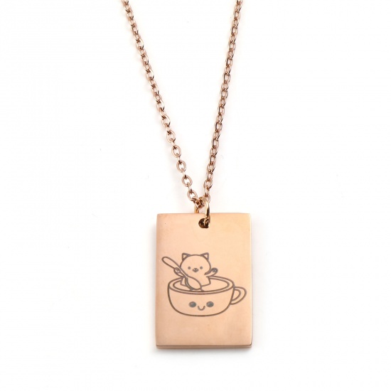 Picture of Stainless Steel Necklace Rose Gold Rectangle Animal 45cm(17 6/8") long, 1 Piece