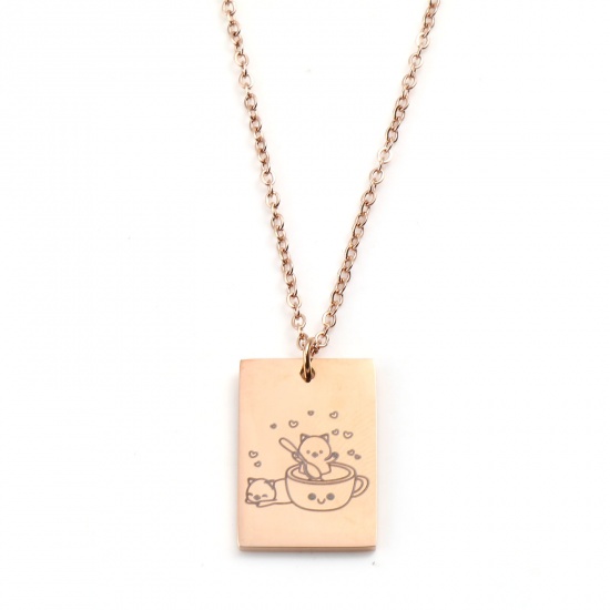 Picture of Stainless Steel Necklace Rose Gold Rectangle Animal 45cm(17 6/8") long, 1 Piece