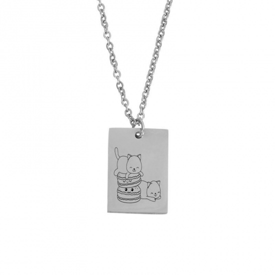 Picture of Stainless Steel Necklace Silver Tone Rectangle Animal 45cm(17 6/8") long, 1 Piece