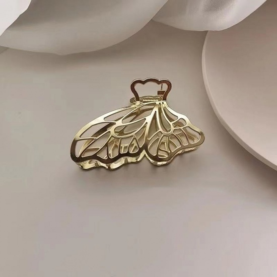 Picture of Zinc Based Alloy Hair Clips Findings Matt Gold Butterfly Animal 7.3cm, 1 Piece
