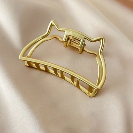 Picture of Zinc Based Alloy Hair Clips Findings Matt Gold Cat Animal 6.5cm, 1 Piece