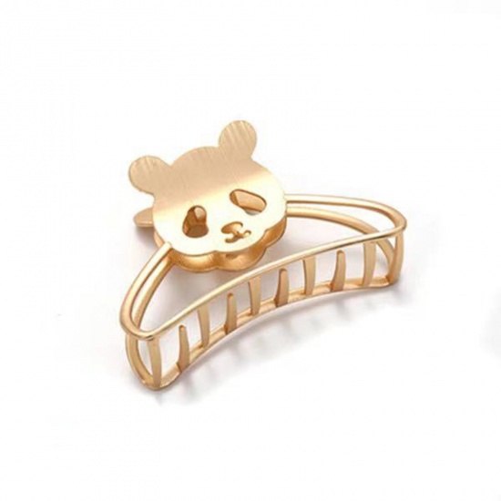 Picture of Zinc Based Alloy Hair Clips Findings Matt Gold Panda Animal 7cm, 1 Piece
