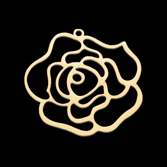 Imagen de Acero Inoxidable Colgantes Flor Chapado en Oro 3.1cm x 3cm, 1 Unidad