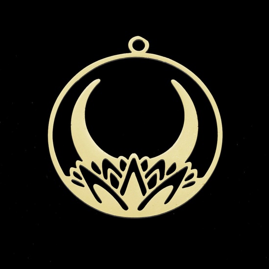 Imagen de Acero Inoxidable Colgantes Ronda Chapado en Oro Luna 3.2cm x 2.9cm, 1 Unidad