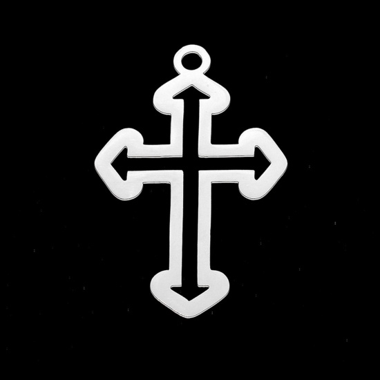 Picture of Stainless Steel Religious Pendants Cross Silver Tone 30mm x 20mm, 1 Piece