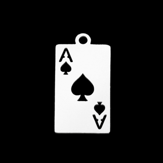 Picture of Stainless Steel Charms Poker Card Silver Tone Message " A " 19mm x 10mm, 1 Piece