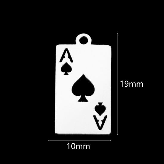 Picture of Stainless Steel Charms Poker Card Silver Tone Message " A " 19mm x 10mm, 1 Piece