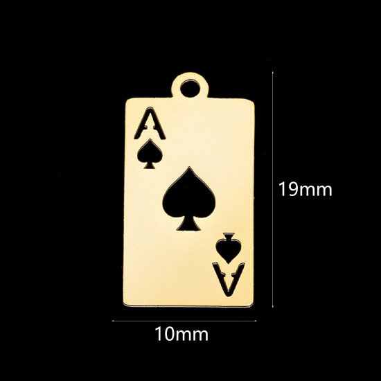 Picture of Stainless Steel Charms Poker Card Gold Plated Message " A " 19mm x 10mm, 1 Piece