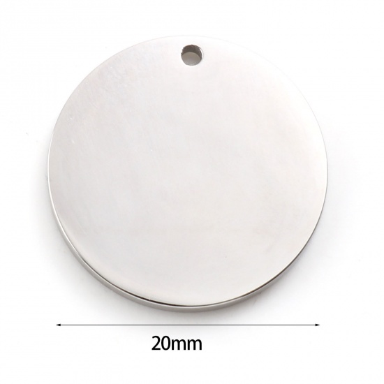ステンレス鋼 ブランクスタンプタグ チャーム 円形 シルバートーン 片面研磨 20mm 直径、 2 個 の画像