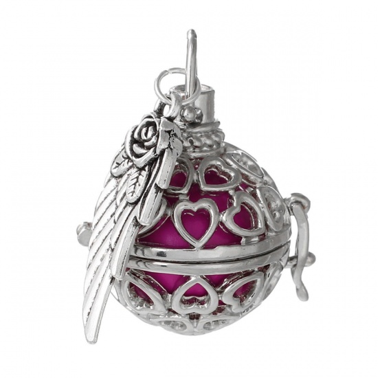 Picture of 1 Piece Brass Harmony Chime Ball Fit Mexican Angel Caller Bola Wish Box Pendants Round Pink 18mm Dia.