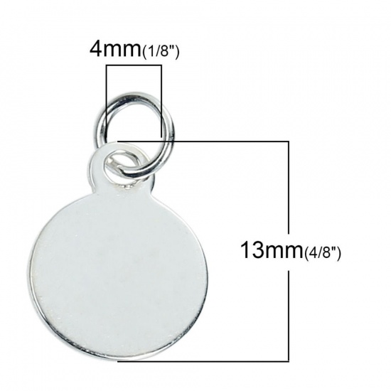 Picture of Sterling Silver Blank Stamping Tags Charms Pendants Round Silver 17mm( 5/8") x 11mm( 3/8"), 1 Piece