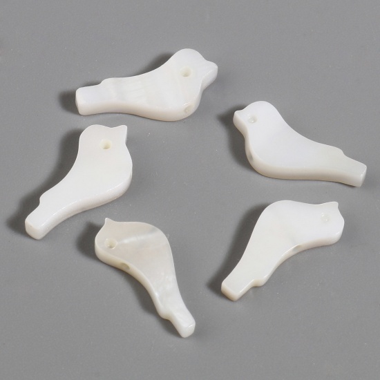 Picture of Natural Shell Loose Beads Bird Animal Creamy-White About 17mm x 7mm, Hole:Approx 0.8mm, 5 PCs