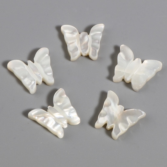 Picture of Insect Natural Shell Loose Beads Butterfly Animal Creamy-White About 13mm x 11mm, Hole:Approx 0.8mm, 2 PCs