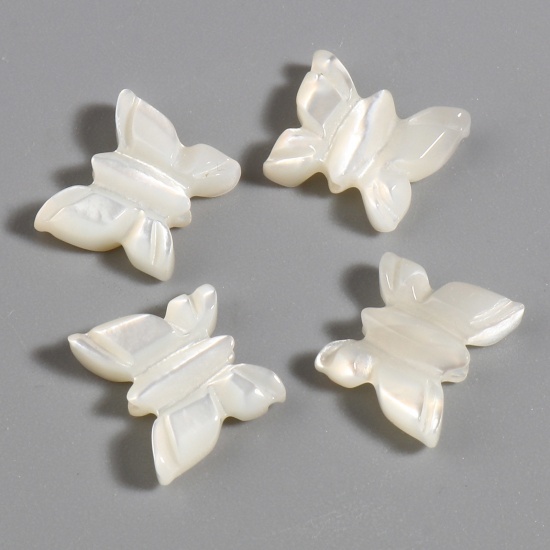 Picture of Insect Natural Shell Loose Beads Butterfly Animal Creamy-White About 11mm x 9mm, Hole:Approx 0.8mm, 1 Piece