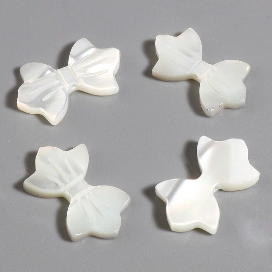 Picture of Natural Shell Loose Beads Bowknot Creamy-White About 13mm x 8mm - 12mm x 7mm, Hole:Approx 0.8mm, 2 PCs