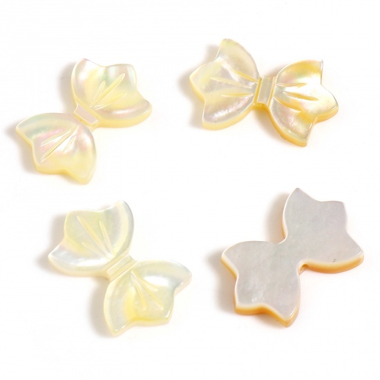Picture of Natural Shell Loose Beads Bowknot Yellow About 13mm x 8mm - 12mm x 7mm, Hole:Approx 0.8mm, 2 PCs