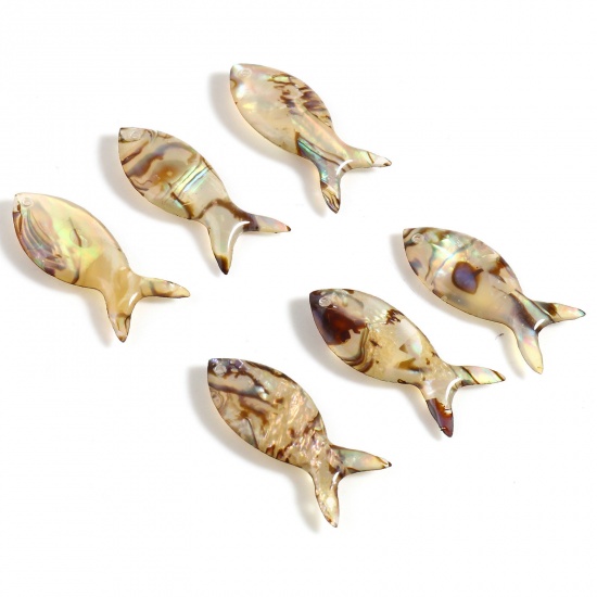 Picture of Natural Shell Ocean Jewelry Charms Fish Animal Multicolor 25mm x 10mm, 2 PCs