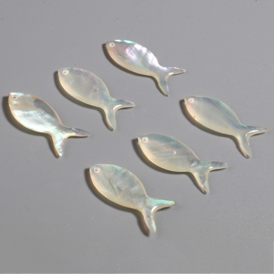 Picture of Natural Shell Ocean Jewelry Charms Fish Animal Pale Yellow 25mm x 10mm, 2 PCs