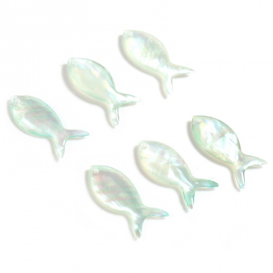 Picture of Natural Shell Ocean Jewelry Charms Fish Animal Light Green 25mm x 10mm, 2 PCs