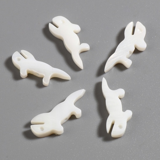 Picture of Natural Shell Loose Beads Rabbit Animal Creamy-White About 17mm x 7mm, Hole:Approx 1.1mm, 5 PCs