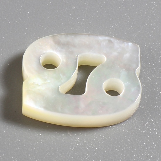 Picture of Natural Shell Loose Beads Zodiac Constellation Creamy-White Cancer Sign Of Zodiac Constellations Pattern About 12mm x 10mm, Hole:Approx 0.8mm, 2 PCs