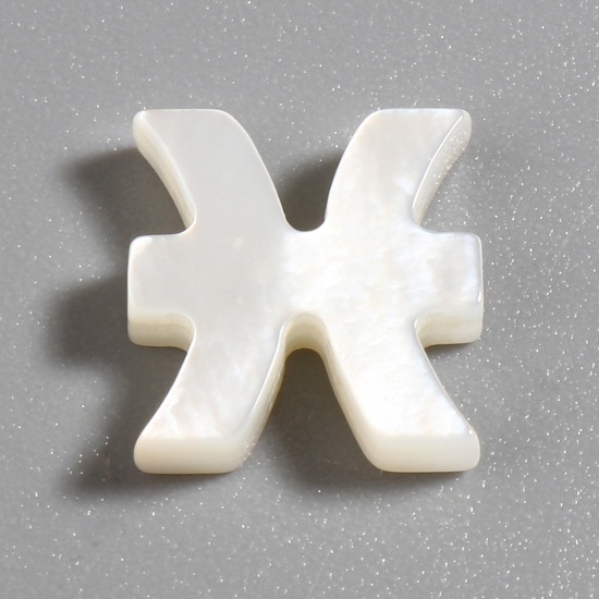 Picture of Natural Shell Loose Beads Zodiac Constellation Creamy-White Pisces Sign Of Zodiac Constellations Pattern About 10mm x 10mm, Hole:Approx 0.8mm, 2 PCs