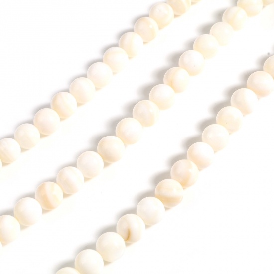 Picture of Natural Shell Loose Beads Round Creamy-White Dyed About 6mm Dia, Hole:Approx 1mm, 38cm(15") - 37.5cm(14 6/8") long, 1 Strand (Approx 59 PCs/Strand)