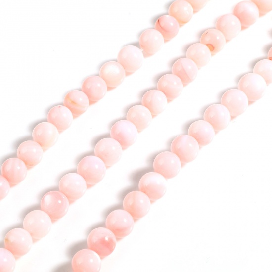 Picture of Natural Shell Loose Beads Round Pink Dyed About 6mm Dia, Hole:Approx 1mm, 38cm(15") - 37.5cm(14 6/8") long, 1 Strand (Approx 59 PCs/Strand)