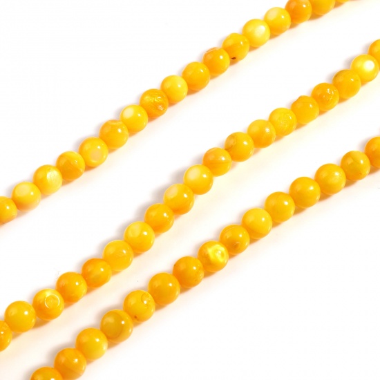 Picture of Natural Shell Loose Beads Round Orange Dyed About 6mm Dia, Hole:Approx 1mm, 38cm(15") - 37.5cm(14 6/8") long, 1 Strand (Approx 59 PCs/Strand)