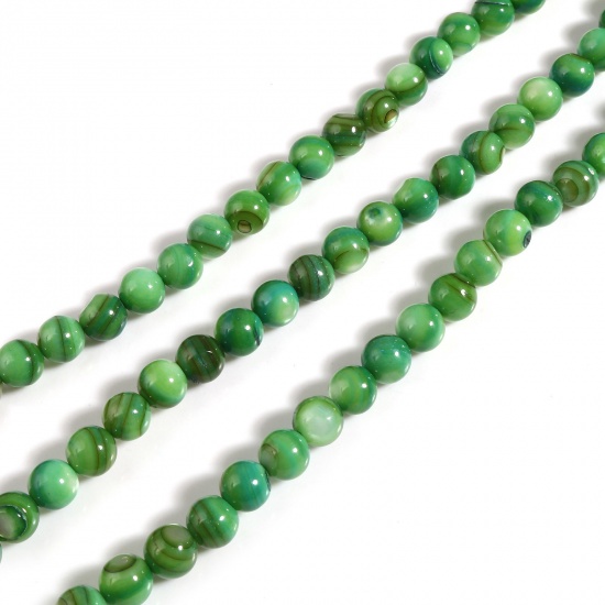 Picture of Natural Shell Loose Beads Round Green Dyed About 6mm Dia, Hole:Approx 1mm, 38cm(15") - 37.5cm(14 6/8") long, 1 Strand (Approx 59 PCs/Strand)