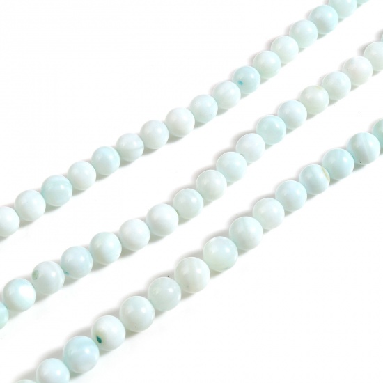Picture of Natural Shell Loose Beads Round Light Blue Dyed About 6mm Dia, Hole:Approx 1mm, 38cm(15") - 37.5cm(14 6/8") long, 1 Strand (Approx 59 PCs/Strand)