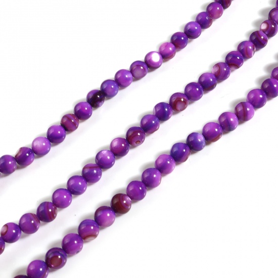 Picture of Natural Shell Loose Beads Round Purple Dyed About 6mm Dia, Hole:Approx 1mm, 38cm(15") - 37.5cm(14 6/8") long, 1 Strand (Approx 59 PCs/Strand)