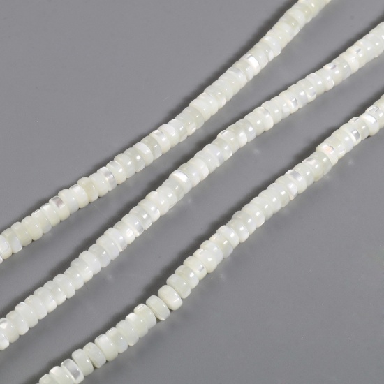 Immagine di Conchiglia Sciolto Perline Tondo Bianco Sporco Circa 5mm Dia, Foro:Circa 0.9mm, lunghezza: 40.5cm - 40cm 1 Filo （Circa 174 Pezzi/Treccia)