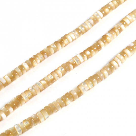 Picture of Natural Shell Loose Beads Round Khaki About 5mm Dia, Hole:Approx 0.9mm, 40.5cm(16") - 40cm(15 6/8") long, 1 Strand (Approx 174 PCs/Strand)