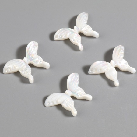 Insect Natural Shell Loose Beads Butterfly Animal White About 20mm x 14mm, Hole:Approx 0.7mm, 1 Piece