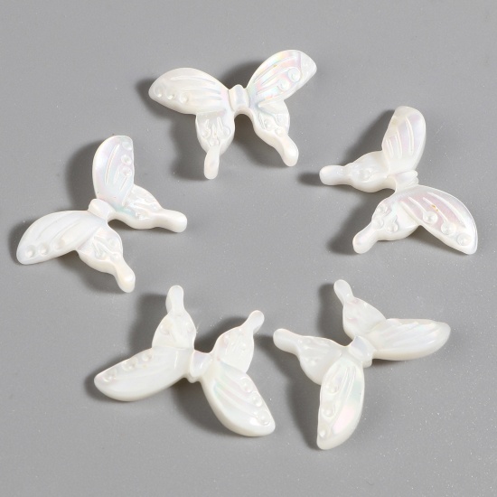 Image de Perles Insecte en Coquille Papillon Blanc 20mm x 14mm, Taille de Trou: 0.7mm, 1 Pièce