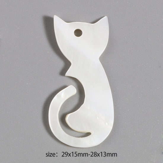 Immagine di Naturale Conchiglia Charms Gatto Bianco 29mm x 15mm, 2 Pz