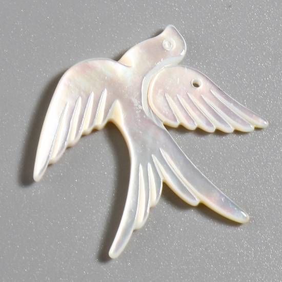 Picture of Natural Shell Religious Charms Pigeon Animal Creamy-White 29mm x 29mm - 27mm x 27mm, 1 Piece