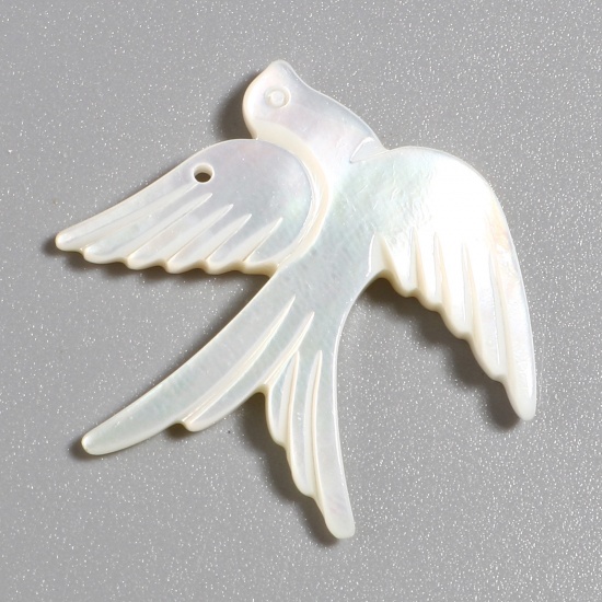 Picture of Natural Shell Religious Charms Pigeon Animal Creamy-White 29mm x 29mm - 27mm x 27mm, 1 Piece